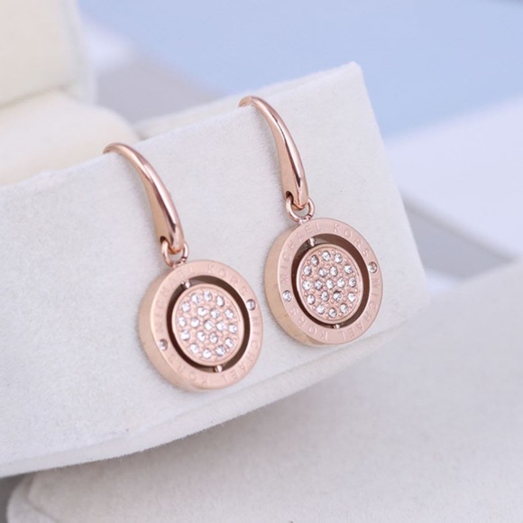 Michael Kors Rose Gold Crystal Logo Earrings - Picture 3 of 8